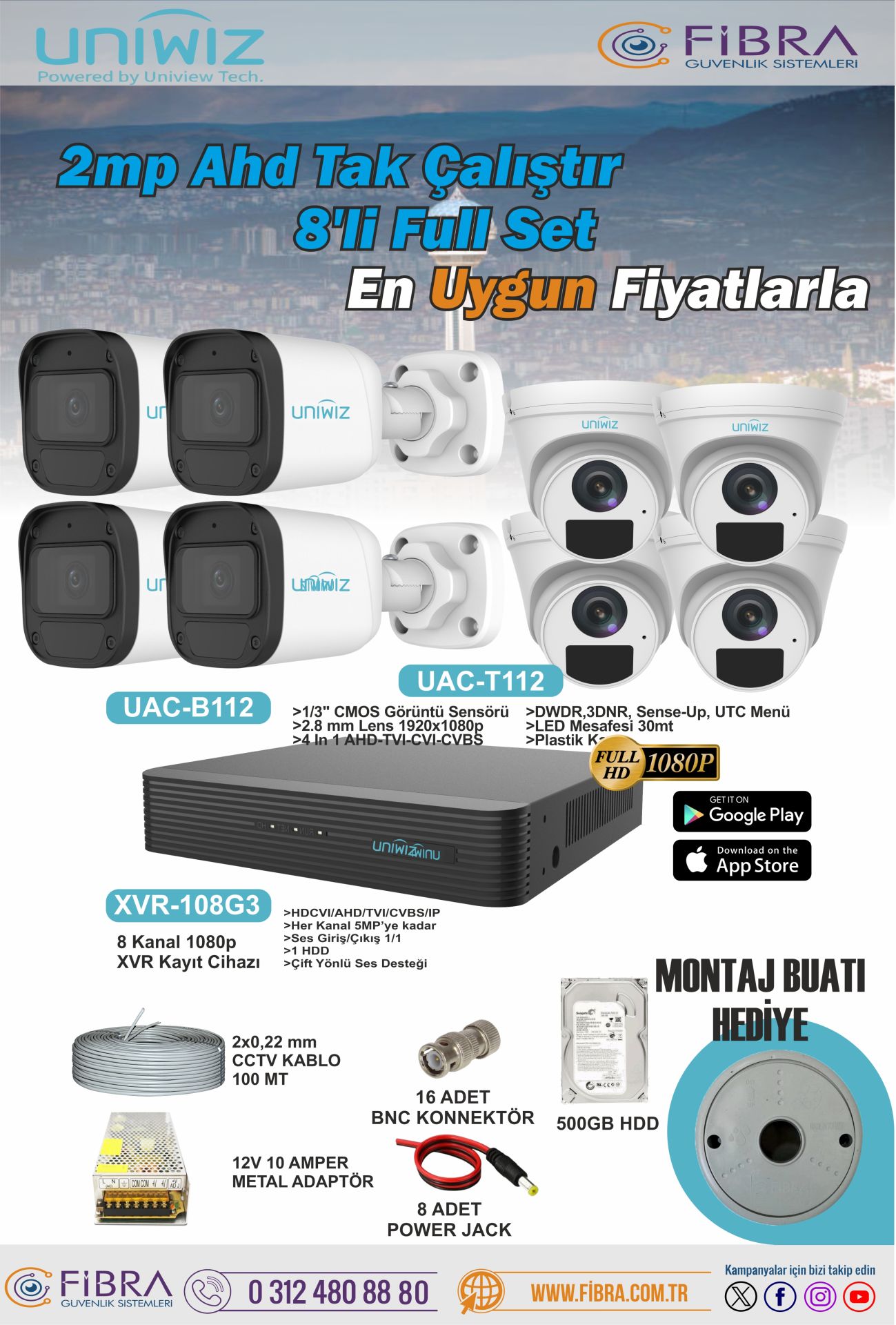 UNİWİZ AHD 2MP 8'Lİ TAK ÇALIŞTIR FULL SET