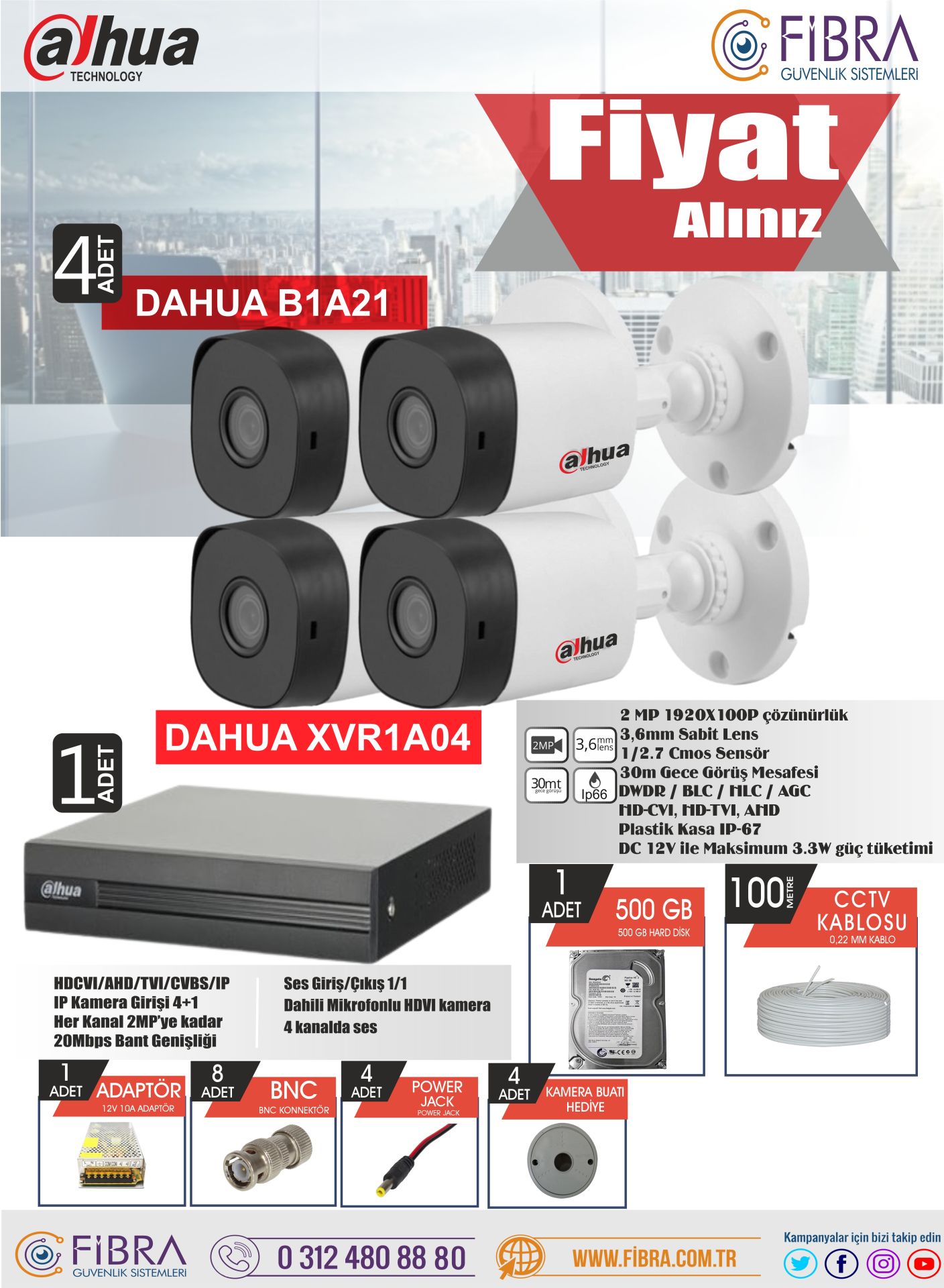 DAHUA B1A21 2MP 4'LÜ FULL SET