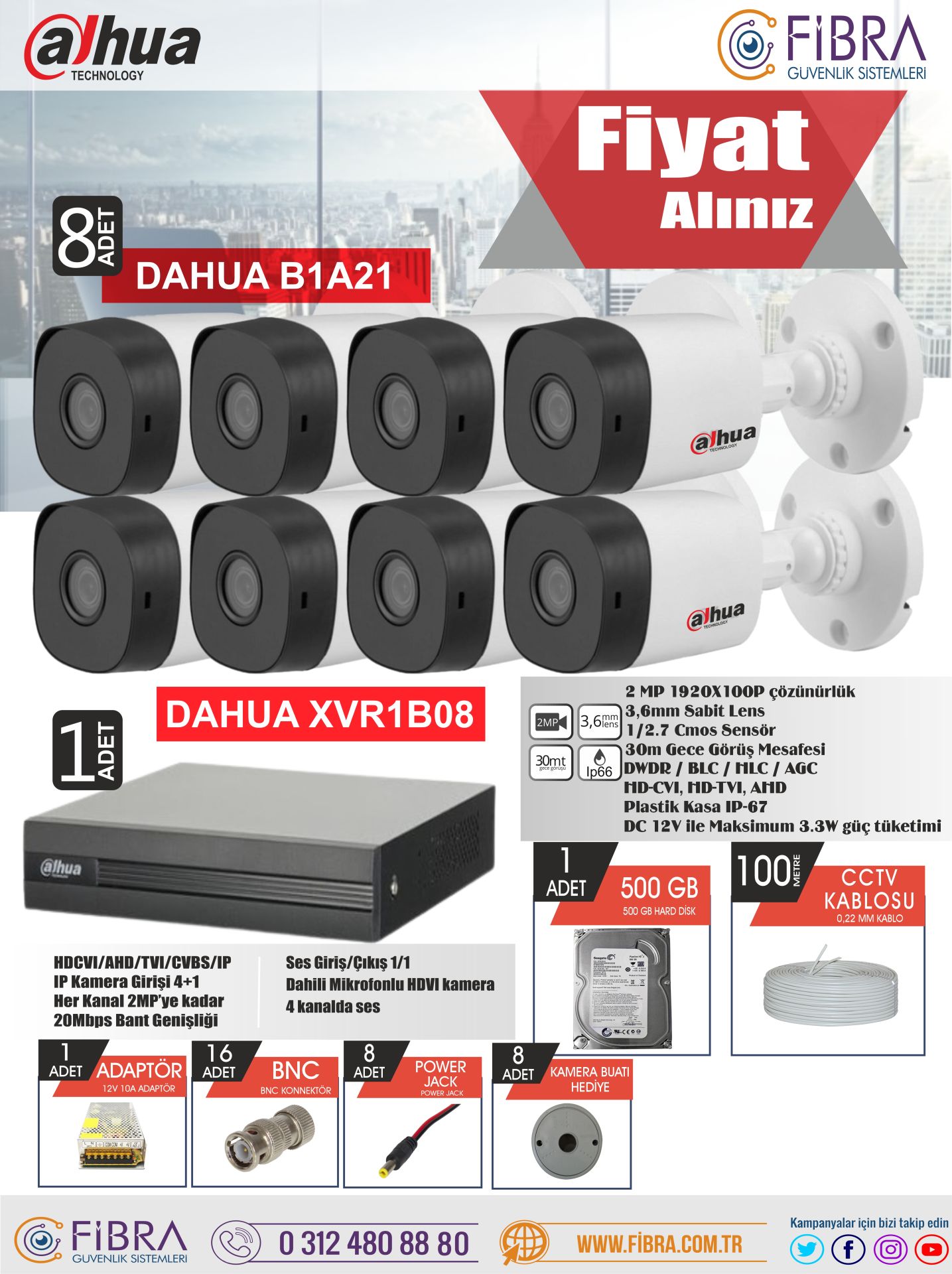 DAHUA B1A21 2MP 8'Lİ FULL SET