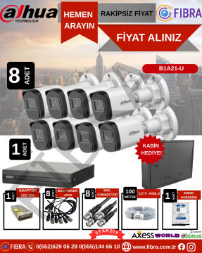 DAHUA B1A21 2MP 8'Lİ FULL SET KABİN HEDİYELİ !!