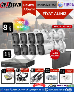 DAHUA GECE RENKLİ DAHİLİ SESLİ 2MP 8'Lİ FULL SET