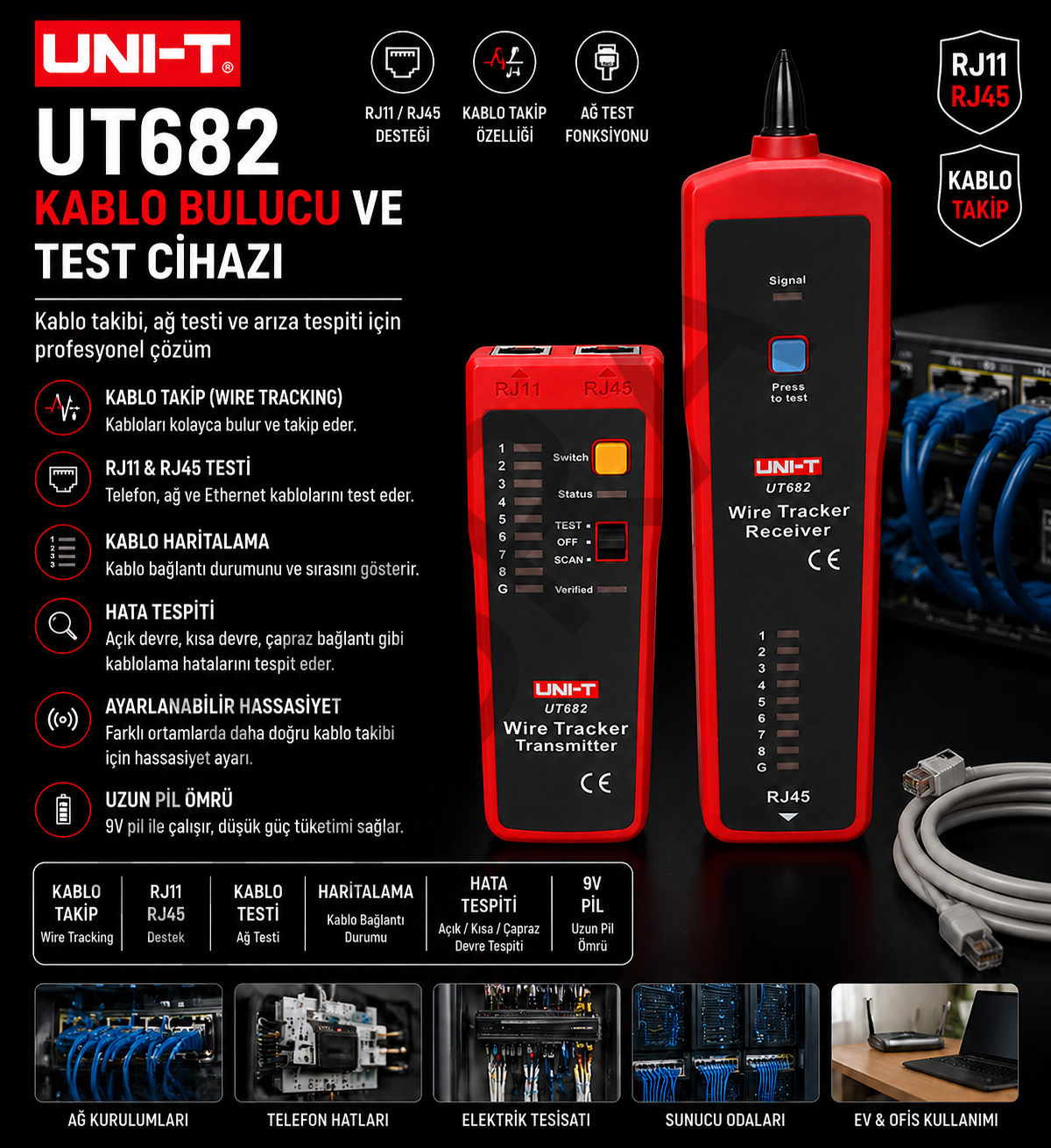 Uni-t UT-682 Network Kablo Test Cihazı
